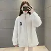 Casaco transfronteiriço feminino moda ins inverno forrado com fleece espessado veludo dupla face gola alta quente suéter cardigã zíper jaqueta de fleece