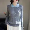 Cárdigan de Punto con Cuello de Muñeca de Lana 2026 Primavera/Verano Nuevo Bordado de Abeja Bloques de Color Holgado para Mujer