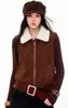 Chaleco con Cuello de Piel Estilo Retro Americano 2738 para Mujer, Chaqueta Corta sin Mangas con Cremallera Estilo Motociclista