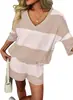 Conjunto Casual de Dos Piezas de Verano para Mujer Amazon Europeo y Americano Transfronterizo Conjunto de Camisa a Rayas y Shorts Corte Holgado