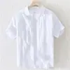 Camisa de lino de verano para hombre, de manga corta, fina, holgada, transpirable, de algodón y lino, blanca, de media manga, informal, de color liso, para hombre cs