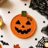 Posavasos de ganchillo hechos a mano para Halloween, calabaza, fantasma, monstruo, tapetes aislantes de lana, decoración de mesa festiva, posavasos