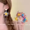 Pendientes de Borla de Flor Color Dopamina para Mujer, Pendientes Exagerados de Playa Estilo Festivo, Clips para Orejas sin Perforar