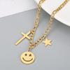 Colar Sorriso Moda Transfronteiriça Cruz Estrela de Cinco Pontas Senso de Design Feminino Tendência Ins Corrente de Clavícula Joias de Aço Titânio