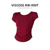 Gola Redonda, Ombro Normal, Cintura Marcada, Camiseta de Manga Curta para Mulheres, Estilo Verão, Petite, Estilosa, Franzida, Slim Fit, Top Curto Vermelho