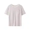 Dropshipping Conjunto de Pijama Feminino Soltinho com Calça Capri, Seda Gelada, Gola Redonda, Blocos de Cor, Bolsos, Roupa de Casa com Sutiã Embutido