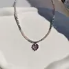 Colar Coração de Pêssego com Contas de Vidro Rosa Feminino Novo Pingente Acessórios Coreano Ins Nicho Doce e Cool Colar de Coração