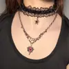 Collar Gargantilla de Encaje Multicapa con Corazón Estilo Y2K Gótico Oscuro para Mujer, Accesorio Único de Halloween