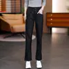 Pantalones cigarette elásticos de cintura alta para mujer para principios de otoño, pantalones cropped rectos holgados, versátiles para ir al trabajo, adelgazantes con bolsillos grandes