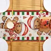 Bandera de Mesa Navideña Estampada Temu Transfronteriza Lino Estampado Decoración de Entrada de Mesa de Cocina Mantel Pequeño Muñeco de Jengibre