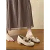 Versão em Couro Macio com Bico Quadrado de 7cm, Elástico, Laço, Sapatos Mary Jane de Estilo Delicado, Bico Baixo, Cor Damasco, Sapatilhas Femininas