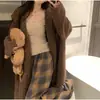 Suéter Jacket con Capucha Estilo Coreano Retro de Gama Alta Estilo Perezoso para Mujer en Otoño e Invierno Cárdigan de Punto Grueso Holgado de Longitud Media