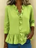 2026 Amazon Europa Transfronterizo Primavera Verano Mujer Algodón Lino Volante Borde de Hoja Manga Larga Camisa Top Mujer