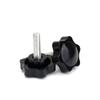 Parafuso de Rosca Manual Flor de Ameixa com Cabo de Borracha Estrela de Seis Pontas, Manípulo Hexagonal de Plástico M4 M5 M6 M8 M10