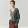Elegante Casual ~ Malha de Caxemira Feminina Gola V Solta Visual Emagrecedor Malha 25 Outono e Inverno Nova Lã Malha Interna