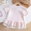 Camiseta infantil de manga curta, novo estilo de verão, top estiloso com babados para bebês, peça externa fina estilo princesa para crianças