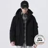 Jaqueta de Penas Masculina Nova de Inverno Solta Tendência Quente Casaco Masculino Cor Sólida Estiloso à Prova de Vento Roupa de Trabalho Jaqueta de Penas