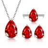 Transmisión en vivo súper ventas conjunto de flor de hielo de gema de color forma de pera chapado en oro real diamante de alto carbono anillo de gota de agua pendientes collar joyería