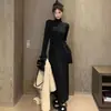 Vestido Negro de Manga Larga Estilo Francés para Mujer, Nuevo Modelo Otoño e Invierno 2025, Elegante y Favorecedor, Para Usar en Capas, Vestido Largo Bodycon