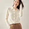 Cárdigan de Cachemira con Cuello Polo 2026 Nuevo Estilo Principios de Otoño para Mujer Elegante Ajustado de Manga Larga Suave Botones Abrigo de Lana