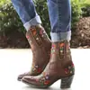 Modelo de comercio exterior otoño 2026 zapatos de mujer, punta fina bordados 40-43 talla grande botas de cuero, botines cortos estilo Martin para mujer