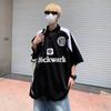 Camiseta Retro Estilo Americano High Street Manga Corta para Hombre Ins Puntada Suelta Estampado de Motocicleta Camisa Polo para Parejas Blanco Negro