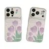 Funda Morada Tulipán Adecuada para Teléfono Móvil Apple 17 Iphone18Promax Cubierta Completa 16Pro Textura de Cuero Anticaídas