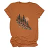 Amazon Wish site independente casual versátil moda feminina árvore, sol, encosta de montanha gola redonda manga curta camiseta