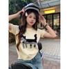 Nova Estilo Primavera e Verão Camiseta Jacquard Cinza para Mulheres, Top de Malha Elástica Gola Redonda de Caimento Solto, Roupa Íntima de Manga Curta Ins