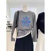 Camiseta de Manga Larga Recta con Costillas de Nuevo Estilo 2026 para Mujer, Top Gris Versátil de Moda con un Diseño Elegante, Adecuado para Primavera y Otoño