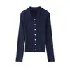 26 Novidade de Início de Outono Top Feminino com Gola Polo Textura de Listras Verticais Cardigã de Lã Malha Fina