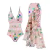 Traje de baño de una pieza para mujer para aguas termales, Traje de baño sin espalda estampado, Traje de baño de dos piezas conservador adelgazante para aguas termales
