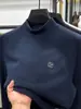 Camiseta Térmica de Terciopelo Alemán de Gama Alta para Hombre de Cuello Alto Medio Otoño e Invierno Espesa Cálida Sudadera de Terciopelo Doble Cara Camiseta de Manga Larga de Color Puro