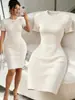 Vestido de malha bodycon elegante de comprimento médio com mangas curtas, estilo europeu e americano, slim fit, para mulheres, 2026