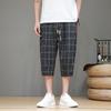 2024 Verão Nova Moda Xadrez Capri Calças Masculinas Estilo Chinês Retro Bordado Casual Shorts Calças de Praia