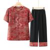 Terno de Verão para Mãe Idosa Feminino Vovó Manga Média Terno Tang Camisa Senhora Idosa Moda de Verão Cardigã Conjunto de Duas Peças