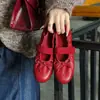 Zapatos Mary Jane de piel de oveja de primera capa para mujer, zapatos planos cómodos, cuero genuino por dentro y por fuera, punta redonda, lazo, zapatos de tacón bajo, talla de mujer 40