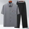 Camisa Top Casual de Manga Curta Bordada no Bolso para Homens de Meia-Idade e Idosos, Elástico nas Quatro Lados, Roupa de Verão
