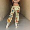 Ropa Europea y Americana Transfronteriza 2025 Nuevo Pantalón para Mujer Elementos de Calavera Moderno Estampado Terciopelo Cintura Alta Pantalones Casuales Largos
