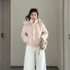 Jaqueta Puffer Curta Grossa de Algodão Azul Marinho com Capuz e Gola de Pelo, Estilo Retro Americano para Mulheres, Novo Inverno