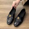 ¡Versión de piel de vaca! Zapatos Retro Bajos de Cuero Negro Moneda de Oro Punta Redonda Tacón Bajo Zapatos de Abuelita Flats Slip-On Mocasines
