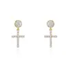 Pendientes de Cruz Completamente Diamantados Estilo Europeo y Americano de Alta Gama, Pendientes de Zirconia Microincrustada de Lujo Ligero, Pendientes de Moda con Diseño de Nicho