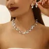 Juego de Collar y Pendientes de Perlas con Diamantes y Cristales, Joyería para Mujer de Banquete de Boda Nupcial, Estilo de Lujo Ligero