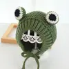 Chapéu Infantil Outono e Inverno Feito à Mão Fofo Chapéu de Sapo de Desenho Animado com Orelhas Gorro Quente de Lã Tricotado