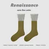 Meias Femininas Renaissance Original Cor Matcha Color Block, Meias Largas de Verão em Malha Fina Respirável, Meias Simples de Cano Médio