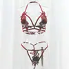 Conjunto de Lencería Calado Transfronterizo Europeo y Americano para Mujer con Tirantes Florales Bordados, Sujetador y Bragas Sexys 9027, Sensación de Alta Gama