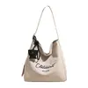 Bolsa de Lona Bordada Casual Feminina Grande Capacidade Ombro Único Bolsinha de Balde para o Dia a Dia Versátil Aluno Sala de Aula Transversal Tote Bag