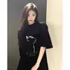 Nueva Camiseta Negra de Algodón Puro de Manga Corta para Mujer 2026, Estilo Americano, Holgada y Casual, Estilo Ins, Favorecedora y Adelgazante, Top de Longitud Media, Moderno