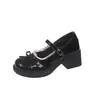 Sapatos Mary Jane de couro com renda estilo francês para mulheres, novo modelo de outono 2026, combinam com saias, com uma única tira de fivela e corte baixo, versáteis