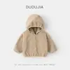 Jaqueta com Capuz Dudujia para Bebê Forrada com Fleece Roupas de Inverno Meninos Estilo Coreano Tops Engrossados Meninas Agasalho Quente Roupas Infantis